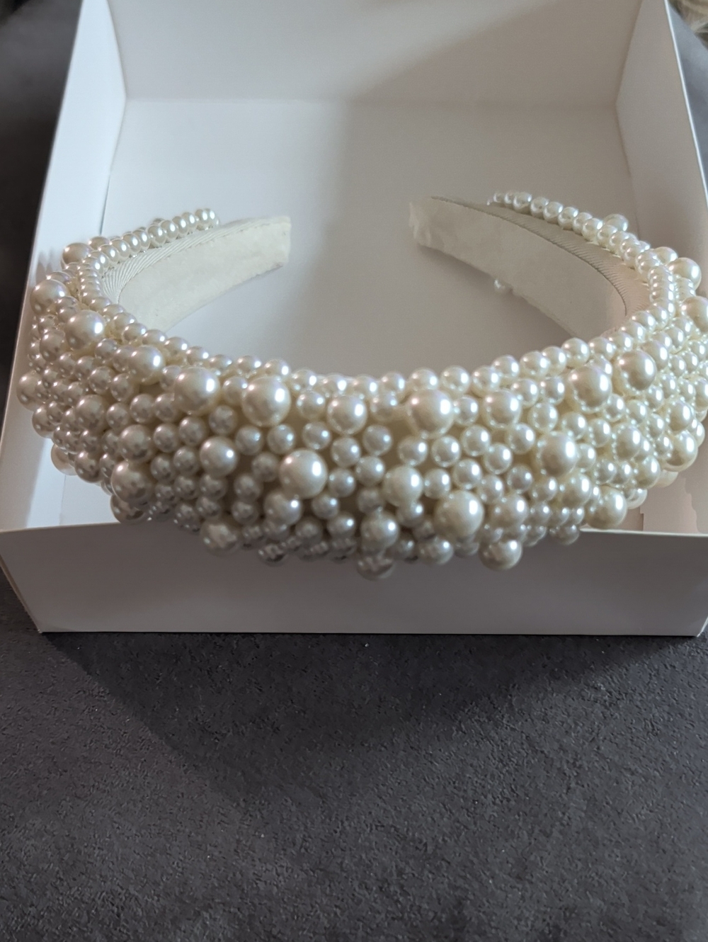 Pearl Beaded Padded Headband - White